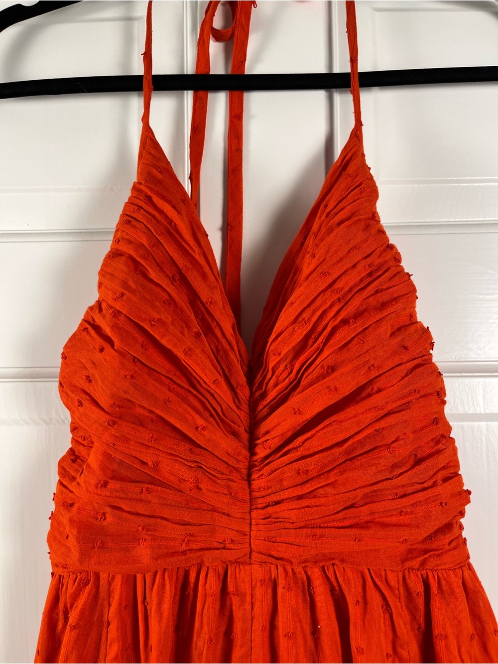 Free people 100% Cotton Orange Red Poppy Midi Dress with Smocked Back.  Small. - Picture 2 of 7